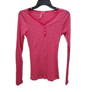 Charlotte Tarantola Y2K Barbie Pink Stripe Gemstone Ribbed Knit‎ Henley Top L